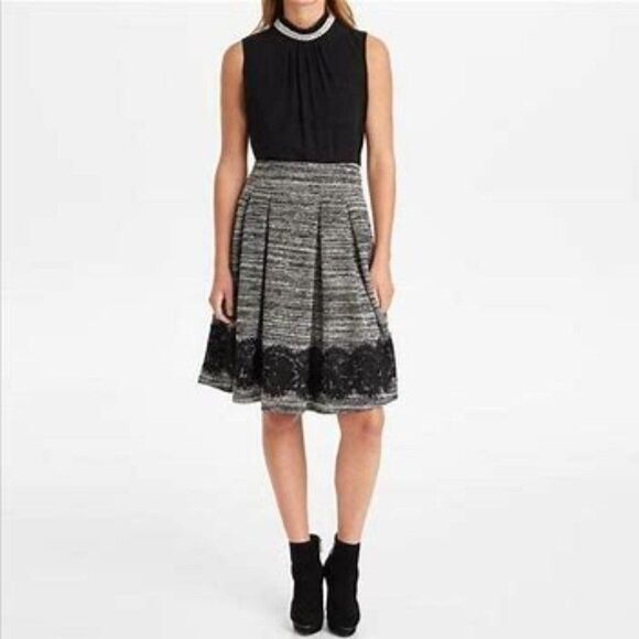 Karl Lagerfeld Tweed Lace Hem Marled Black Skirt Size 4 Feminine Coquette Girl - Picture 14 of 14